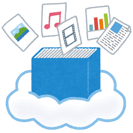 Documents lifting off a desk and floating up into a storage box that sits on a cloud.